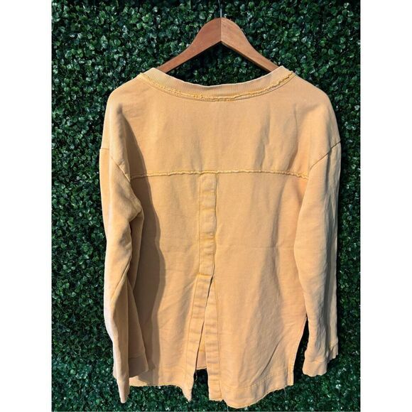 Pilcro by Anthropologie Large Distressed Long Sleeve Split Hem Tunic Top Gold - Picture 6 of 6